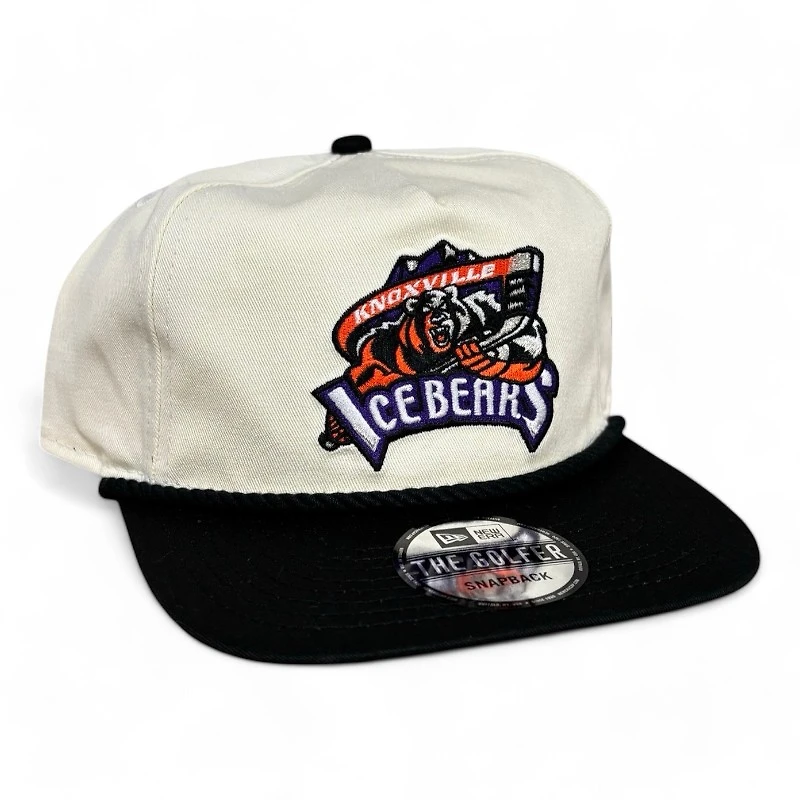 Knoxville Ice Bears X Scruffy City Shiners Cream and Black Golfer New Era Snapback Hat