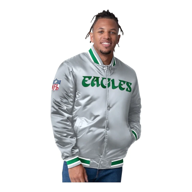Philadelphia Eagles 2024 Reversible Midnight Green and Silver Satin Starter Full-Snap Jacket