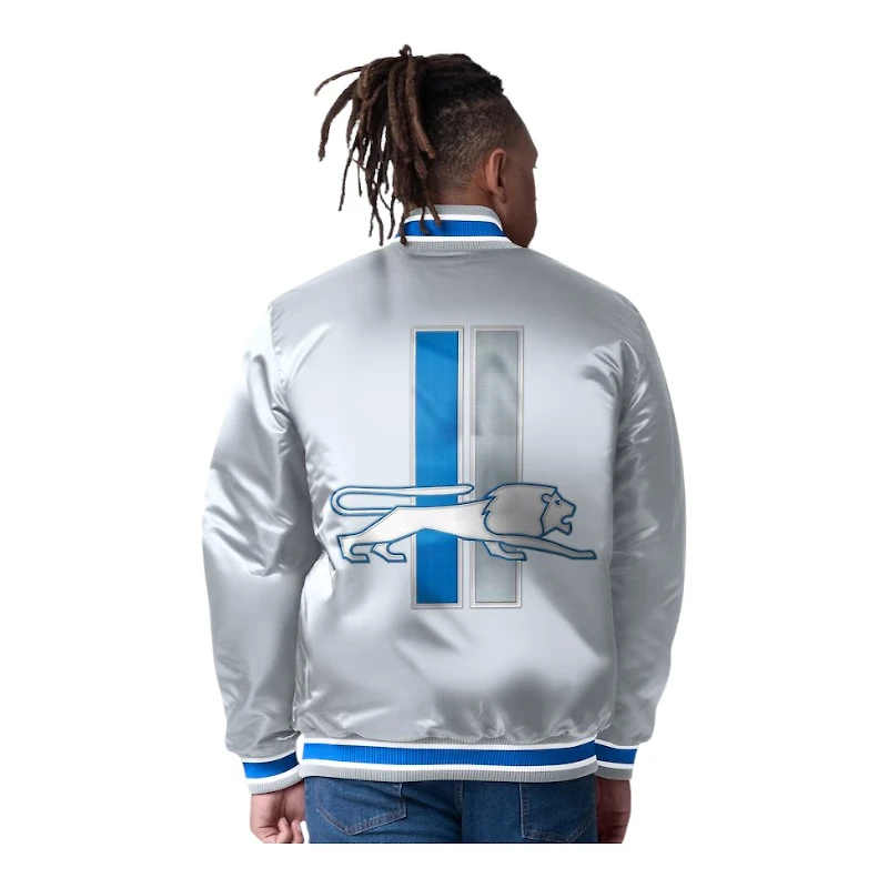 Detroit Lions 2024 Reversible Blue and Silver Satin Starter Full-Snap Jacket