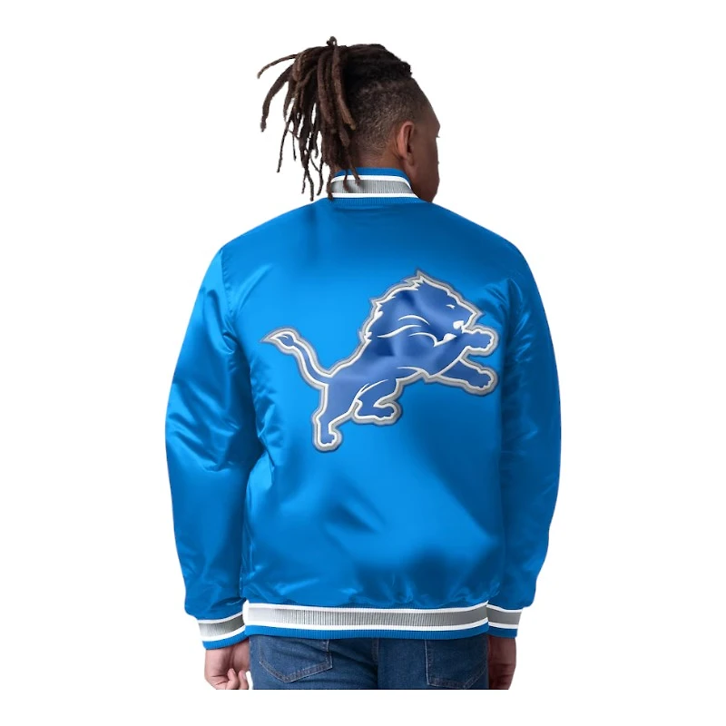 Detroit Lions 2024 Reversible Blue and Silver Satin Starter Full-Snap Jacket