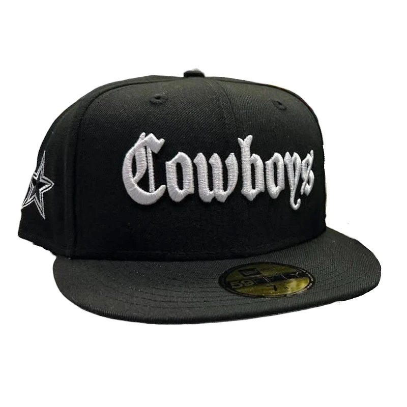Dallas Cowboys Black and White Old English Star Patch NFL New Era 59FIFTY Fitted Hat
