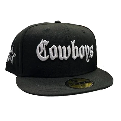 Dallas Cowboys Black and White Old English Star Patch NFL New Era 59FIFTY Fitted Hat
