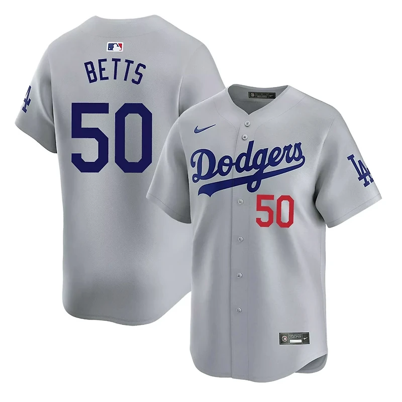Los Angeles Dodgers Mookie Betts Grey Alternate Road Red Number Nike Limited Player Jersey