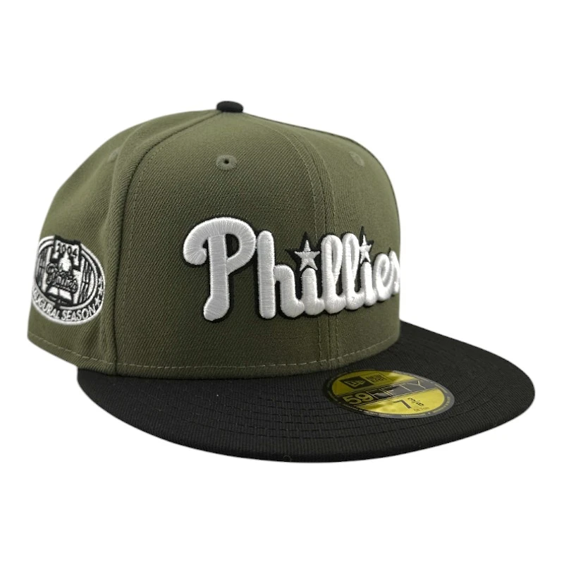 Philadelphia Phillies Olive Green and Black "Olive Script" 2004 Inaugural Patch Gray UV New Era 59FIFTY Fitted Hat