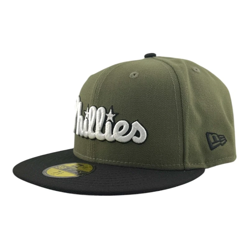 Philadelphia Phillies Olive Green and Black "Olive Script" 2004 Inaugural Patch Gray UV New Era 59FIFTY Fitted Hat