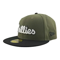 Philadelphia Phillies Olive Green and Black "Olive Script" 2004 Inaugural Patch Gray UV New Era 59FIFTY Fitted Hat