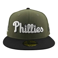 Philadelphia Phillies Olive Green and Black "Olive Script" 2004 Inaugural Patch Gray UV New Era 59FIFTY Fitted Hat