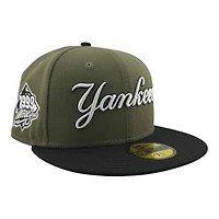 New York Yankees Olive Green and Black "Olive Script" 1999 WS Patch Gray UV Era 59FIFTY Fitted Hat