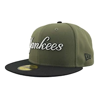 New York Yankees Olive Green and Black "Olive Script" 1999 WS Patch Gray UV Era 59FIFTY Fitted Hat