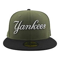 New York Yankees Olive Green and Black "Olive Script" 1999 WS Patch Gray UV Era 59FIFTY Fitted Hat