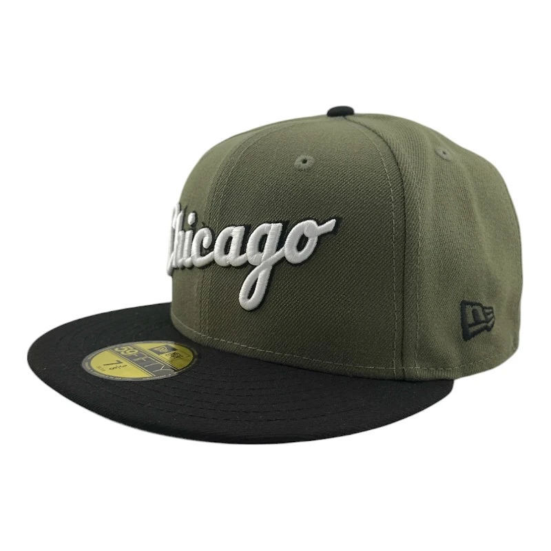 Chicago White Sox Olive Green and Black "Olive Script" 95 Years Patch Gray UV New Era 59FIFTY Fitted Hat