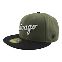 Chicago White Sox Olive Green and Black "Olive Script" 95 Years Patch Gray UV New Era 59FIFTY Fitted Hat