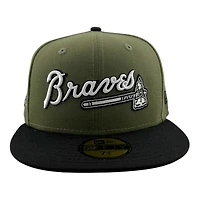 Atlanta Braves Olive Green and Black "Olive Script" 150th Anni Patch Gray UV New Era 59FIFTY Fitted Hat