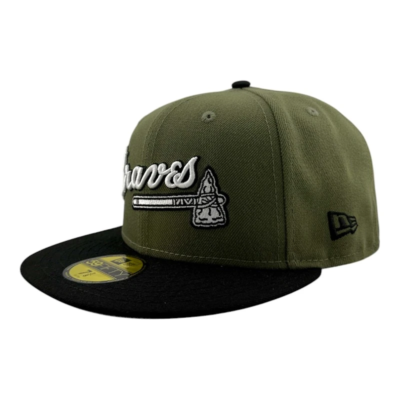 Atlanta Braves Olive Green and Black "Olive Script" 150th Anni Patch Gray UV New Era 59FIFTY Fitted Hat