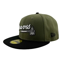 Atlanta Braves Olive Green and Black "Olive Script" 150th Anni Patch Gray UV New Era 59FIFTY Fitted Hat