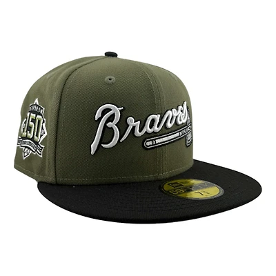Atlanta Braves Olive Green and Black "Olive Script" 150th Anni Patch Gray UV New Era 59FIFTY Fitted Hat