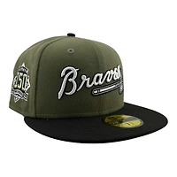 Atlanta Braves Olive Green and Black "Olive Script" 150th Anni Patch Gray UV New Era 59FIFTY Fitted Hat