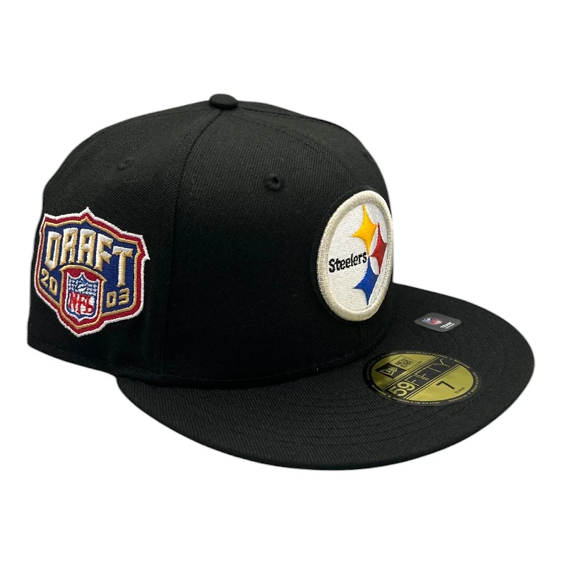 Pittsburgh Steelers Black 2003 Draft Patch Green UV NFL New Era 59FIFTY Fitted Hat