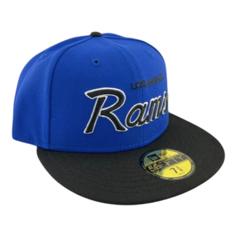 Los Angeles Rams Royal Blue and Black Script Gray UV New Era 59FIFTY Fitted Hat