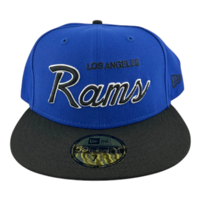 Los Angeles Rams Royal Blue and Black Script Gray UV New Era 59FIFTY Fitted Hat
