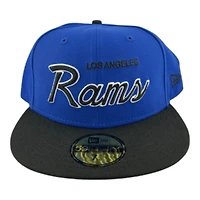 Los Angeles Rams Royal Blue and Black Script Gray UV New Era 59FIFTY Fitted Hat