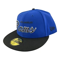 Los Angeles Rams Royal Blue and Black Script Gray UV New Era 59FIFTY Fitted Hat