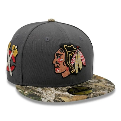 Chicago Blackhawks Graphite and Realtree Alt Logo Patch Gray UV New Era 59FIFTY Fitted Hat