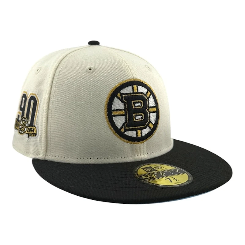 Boston Bruins Chrome and Black 90th Anni Patch Icy Blue UV NHL New Era 59FIFTY Fitted Hat