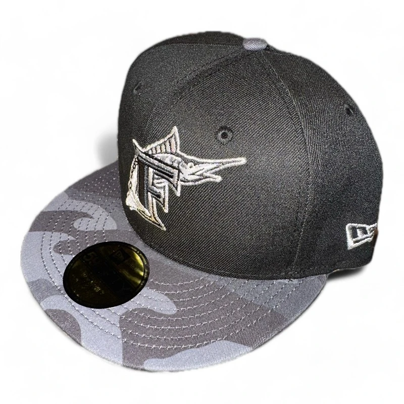 Florida Marlins Black and Camo Gray UV New Era 59FIFTY Fitted Hat