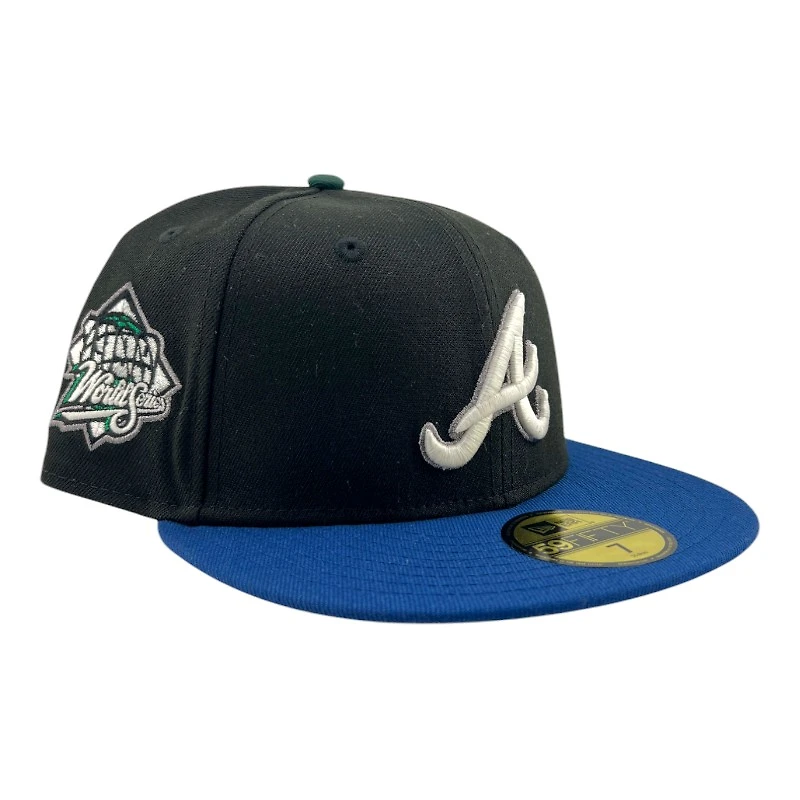 Atlanta Braves Black and Royal Blue 1999 WS Patch Gray UV New Era 59FIFTY Fitted Hat