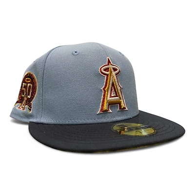 Los Angeles Angels Light Blue and Navy 50th Anni Patch Gray UV New Era 59FIFTY Fitted Hat