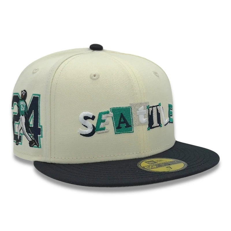 Seattle Mariners Chrome and Navy 24 Ken Griffey Jr Patch Gray UV New Era 59FIFTY Fitted Hat