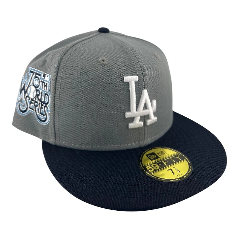 Los Angeles Dodgers Gray and Navy 75th World Series Patch Light Blue UV New Era 59FIFTY Fitted Hat