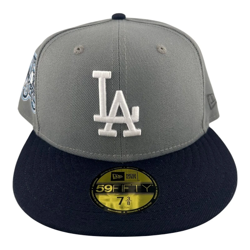 Los Angeles Dodgers Gray and Navy 75th World Series Patch Light Blue UV New Era 59FIFTY Fitted Hat