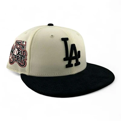 Los Angeles Dodgers Chrome and Black Corduroy Brim "Red Velvet" 75th World Series Patch Red UV New Era 59FIFTY Fitted Hat