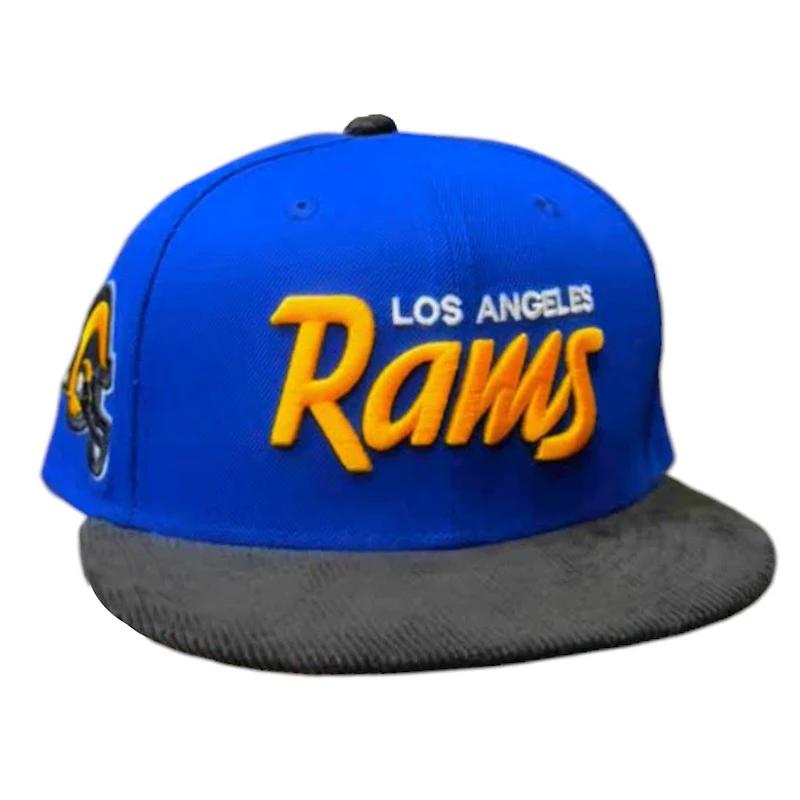 Los Angeles Rams Royal Blue Two Tone Corduroy Brim Helmet Patch Green UV 59FIFTY Fitted Hat
