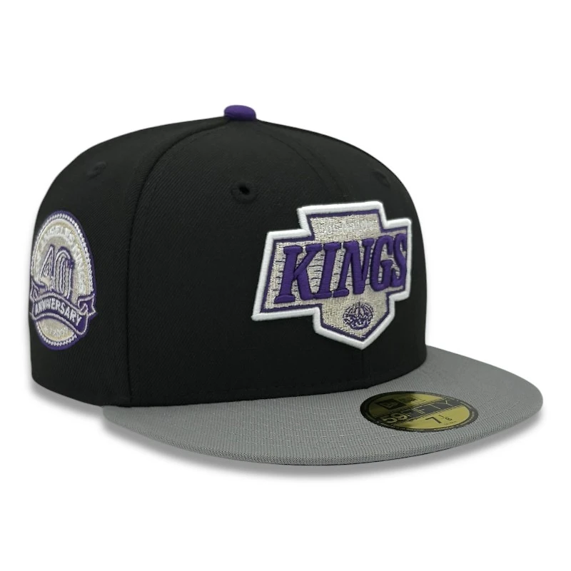 Los Angeles Kings Black and Gray 40th Anniversrary Patch Purple UV NHL New Era 59FIFTY Fitted Hat