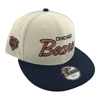 Youth Chicago Bears Chrome and Navy Script New Era 9FIFTY Snapback Hat