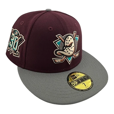 Anaheim Ducks Maroon and Gray 30th Anniversary Patch UV NHL New Era 59FIFTY Fitted Hat