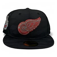 Detroit Red Wings Black Camo Cappy 2008 Stanley Cup Champs Patch Gray UV New Era 59FIFTY Fitted Hat