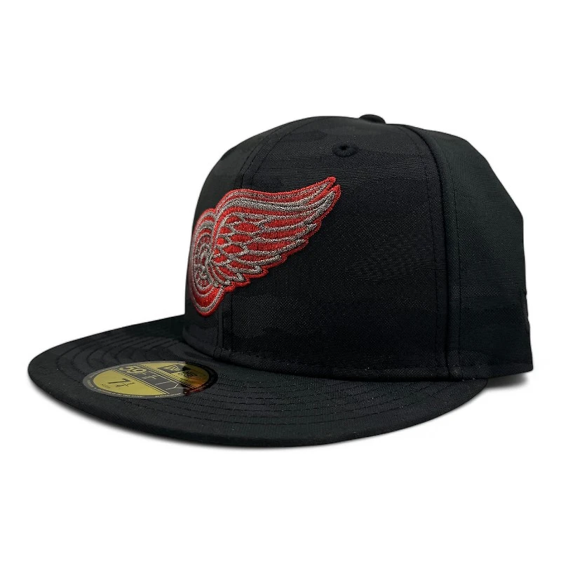 Detroit Red Wings Black Camo Cappy 2008 Stanley Cup Champs Patch Gray UV New Era 59FIFTY Fitted Hat