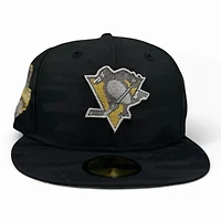 Pittsburgh Penguins Black Camo Cappy 2009 Stanley Cup Champs Patch Gray UV New Era 59FIFTY Fitted Hat