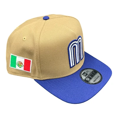 Mexico Khaki Brown and Royal with Mexico Flag Patch New Era 9FIFTY A-Frame Snapback Hat