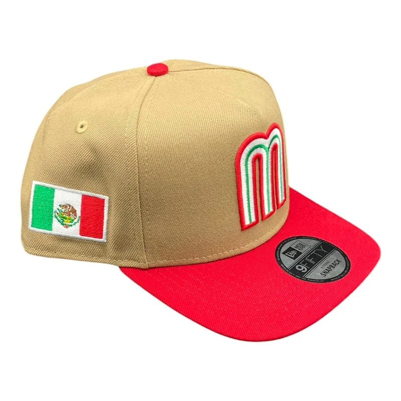 Mexico Khaki Brown and Red with Mexico Flag Patch New Era 9FIFTY A-Frame Snapback Hat