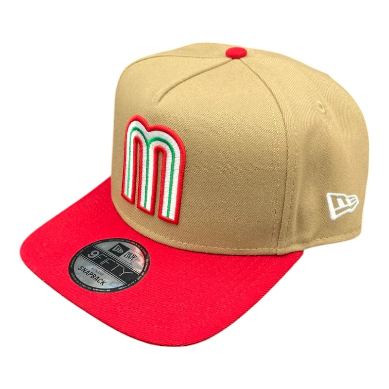 Mexico Khaki Brown and Red with Mexico Flag Patch New Era 9FIFTY A-Frame Snapback Hat