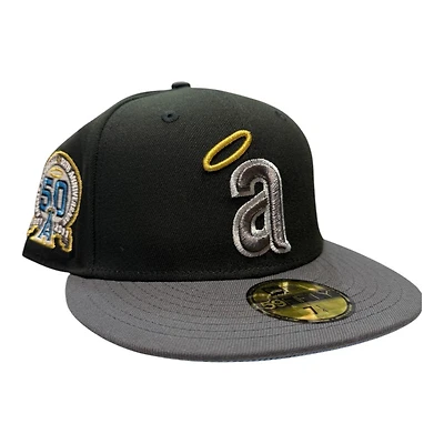 Los Angeles Angels Black and Graphite 50th Anniversary Patch Light Blue UV New Era 59FIFTY Fitted Hat