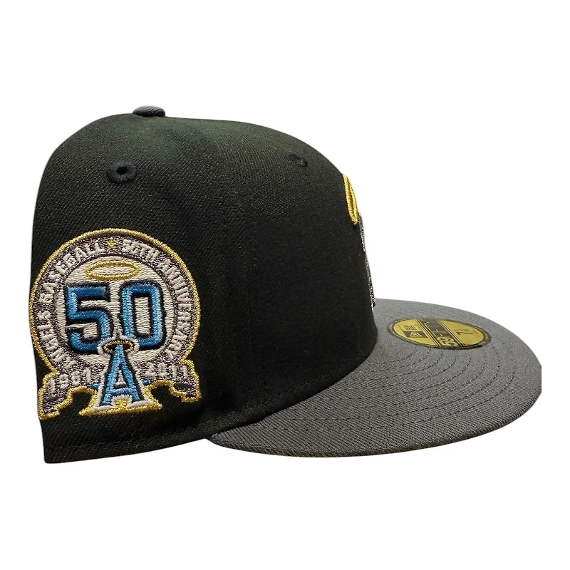 Los Angeles Angels Black and Graphite 50th Anniversary Patch Light Blue UV New Era 59FIFTY Fitted Hat