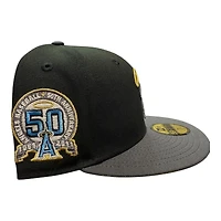 Los Angeles Angels Black and Graphite 50th Anniversary Patch Light Blue UV New Era 59FIFTY Fitted Hat