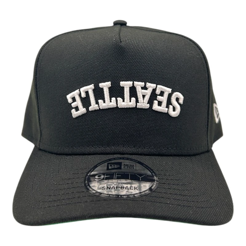 Seattle Black and White Upside Down City Name New Era 9FIFTY A-Frame Snapback Hat