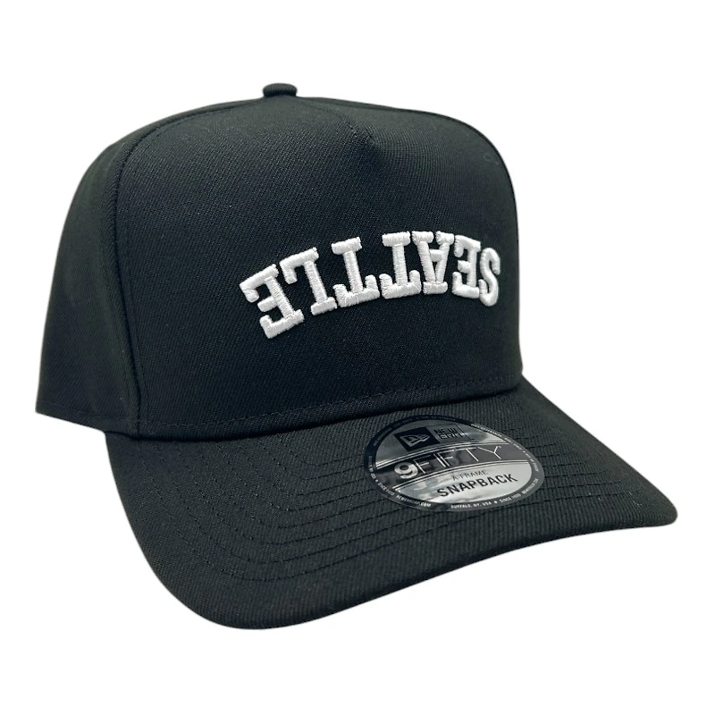 Seattle Black and White Upside Down City Name New Era 9FIFTY A-Frame Snapback Hat